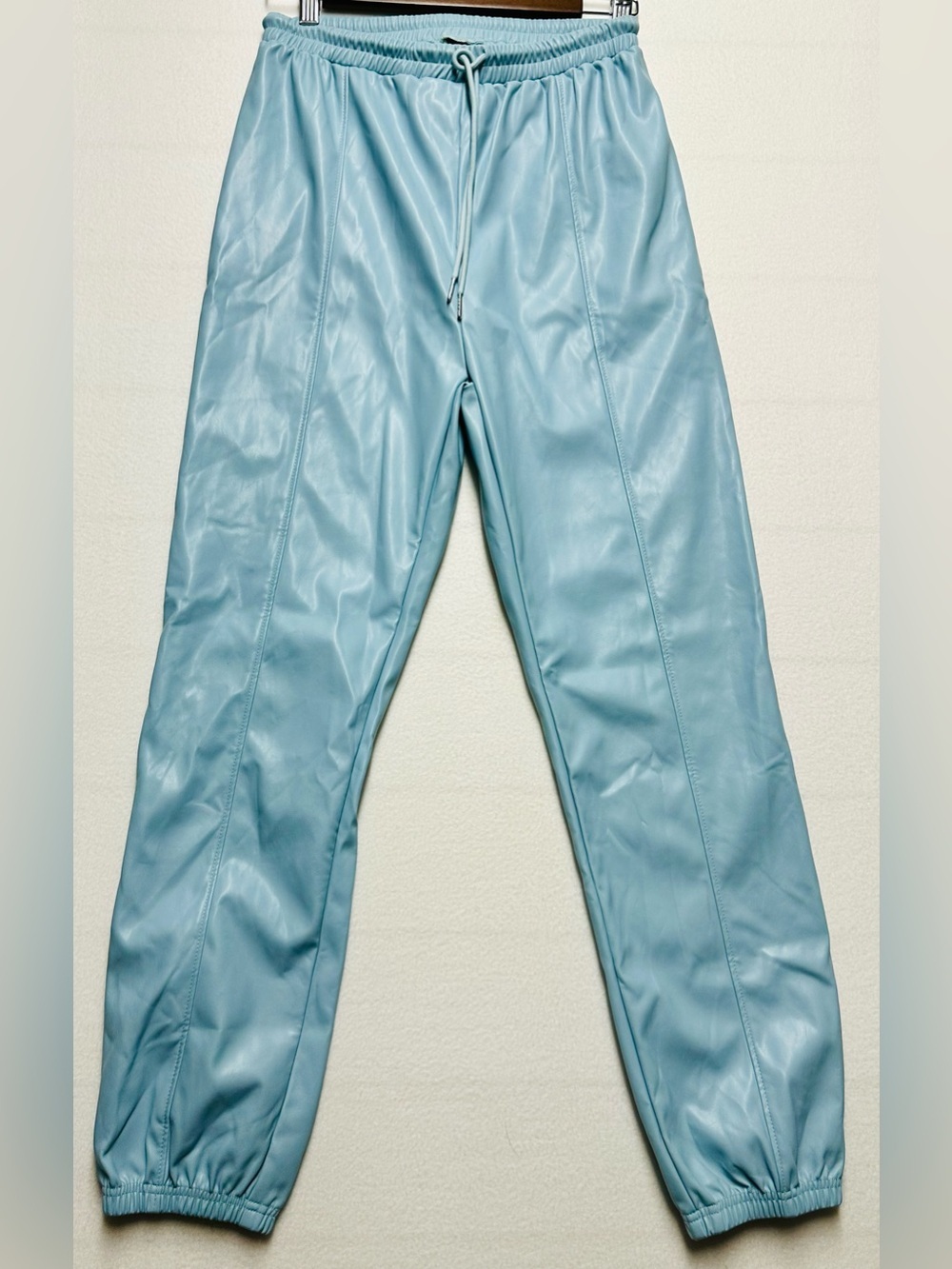 NWT SHEIN BAE Baby Blue Faux Leather Jogger Pants Small Drawstring High Rise